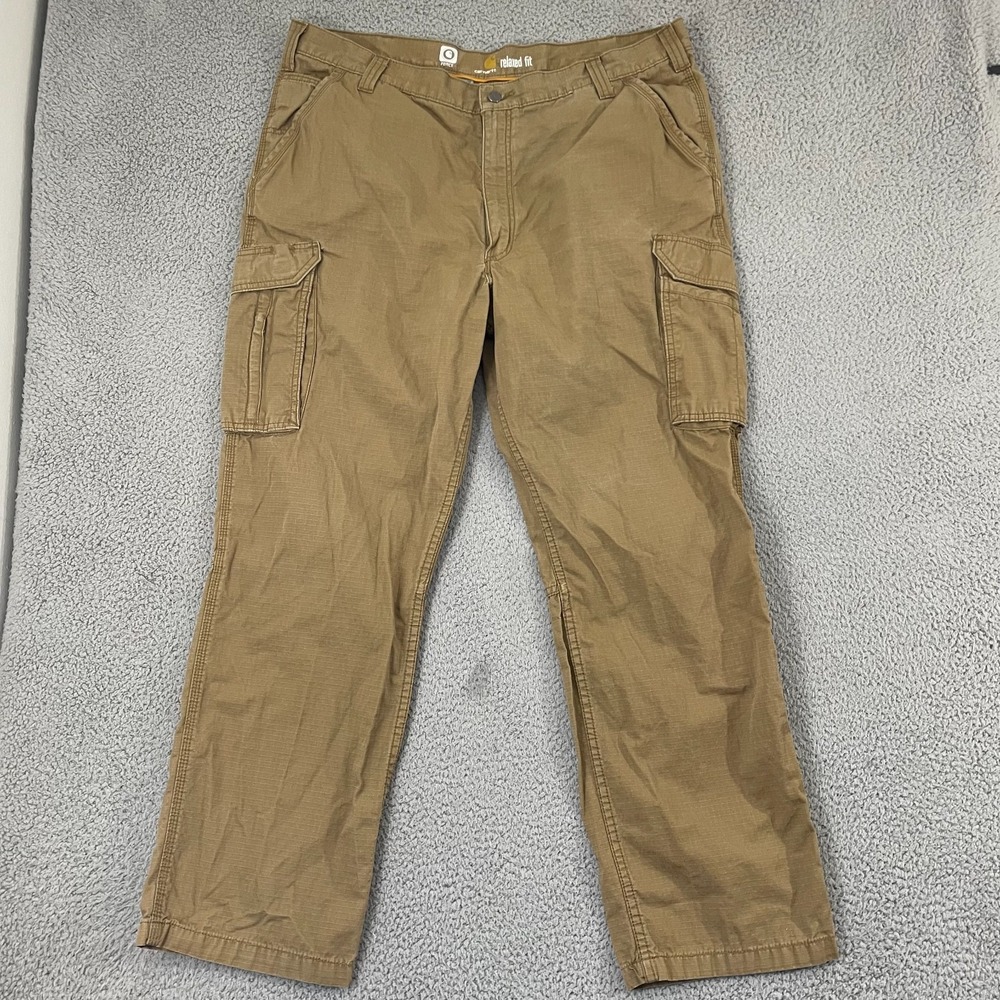 Carhartt Force Cargo Pants Men 42x32 Tan Ripstop Relaxed Fit Workwear Utility